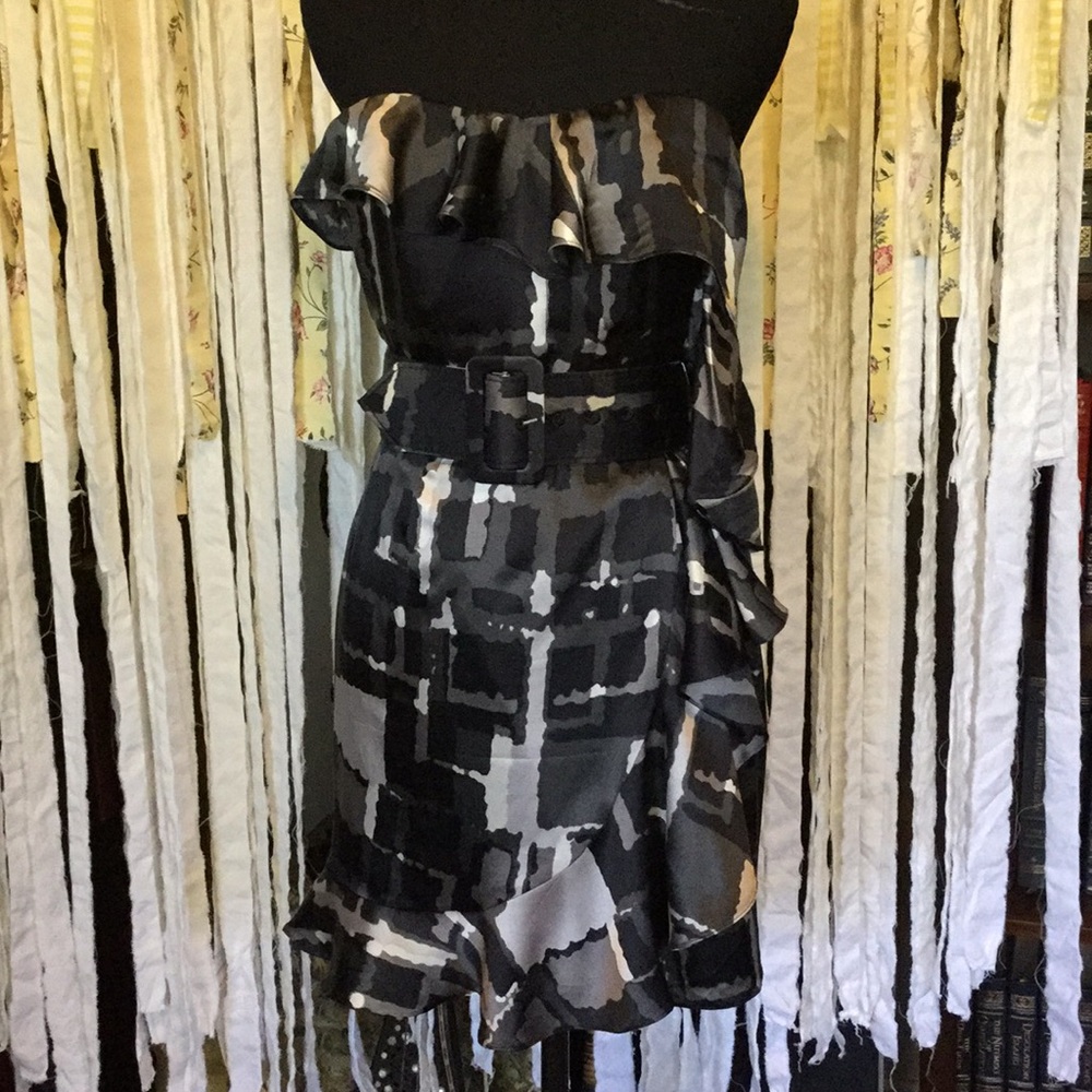 Express Belted Strapless Dress